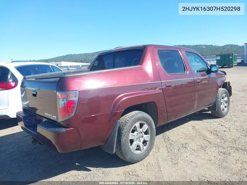 2007 Honda Ridgeline Rtx VIN: 2HJYK16307H520298 Lot: 45585564