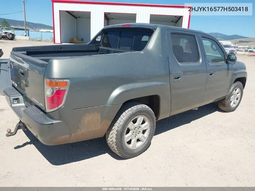 2007 Honda Ridgeline Rtl VIN: 2HJYK16577H503418 Lot: 45592436