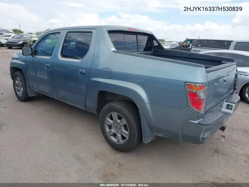 2007 Honda Ridgeline Rtx VIN: 2HJYK16337H530839 Lot: 45595359
