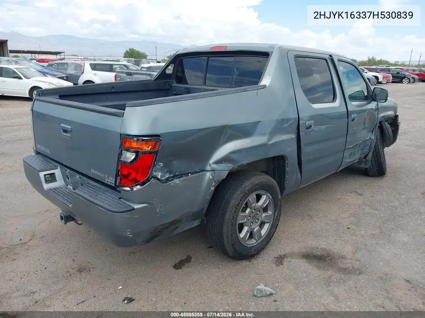2007 Honda Ridgeline Rtx VIN: 2HJYK16337H530839 Lot: 45595359