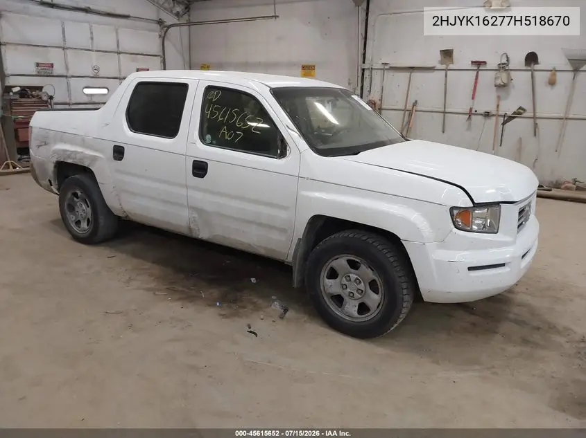 2007 Honda Ridgeline Rt VIN: 2HJYK16277H518670 Lot: 45615652