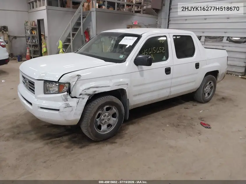 2007 Honda Ridgeline Rt VIN: 2HJYK16277H518670 Lot: 45615652