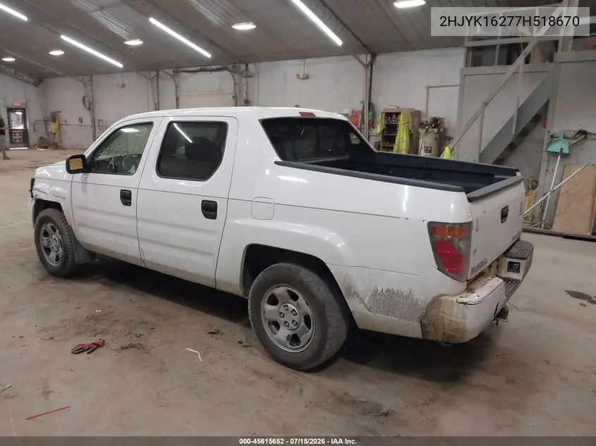 2007 Honda Ridgeline Rt VIN: 2HJYK16277H518670 Lot: 45615652