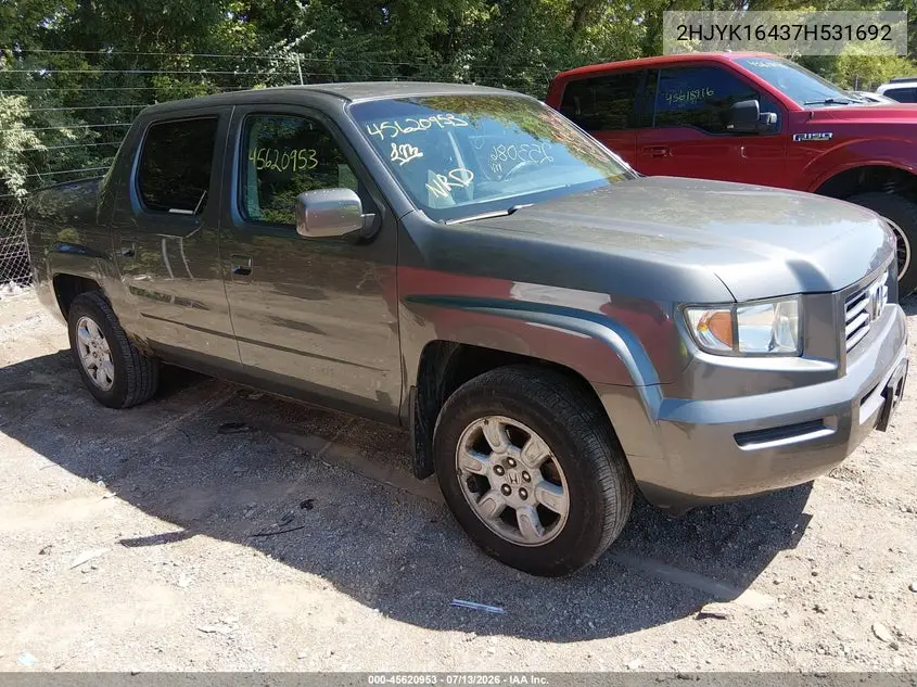 2007 Honda Ridgeline Rts VIN: 2HJYK16437H531692 Lot: 45620953