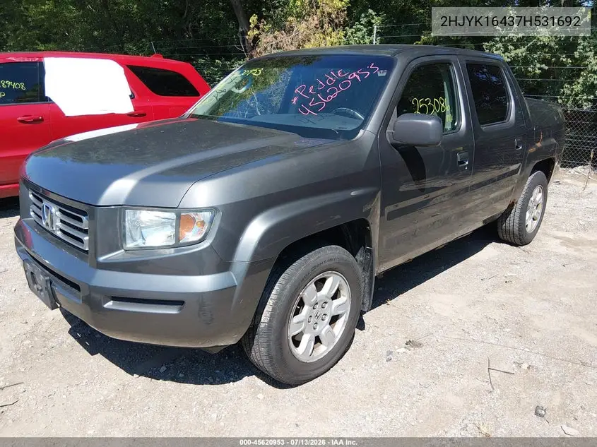 2007 Honda Ridgeline Rts VIN: 2HJYK16437H531692 Lot: 45620953
