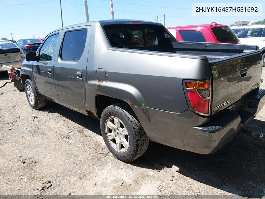 2007 Honda Ridgeline Rts VIN: 2HJYK16437H531692 Lot: 45620953
