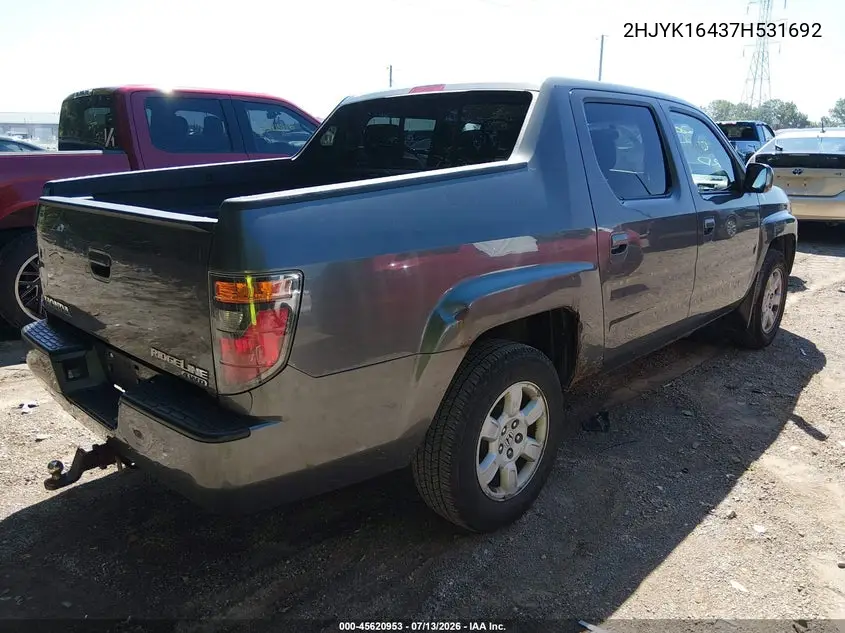 2007 Honda Ridgeline Rts VIN: 2HJYK16437H531692 Lot: 45620953