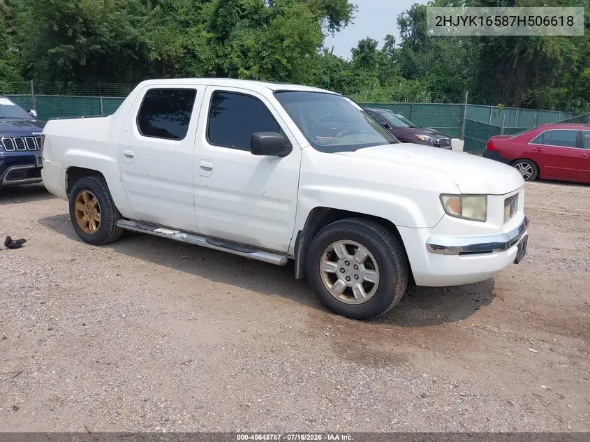 2007 Honda Ridgeline Rtl VIN: 2HJYK16587H506618 Lot: 45645787