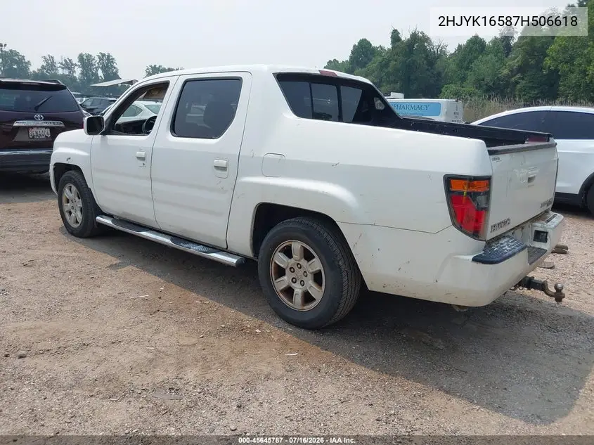 2007 Honda Ridgeline Rtl VIN: 2HJYK16587H506618 Lot: 45645787