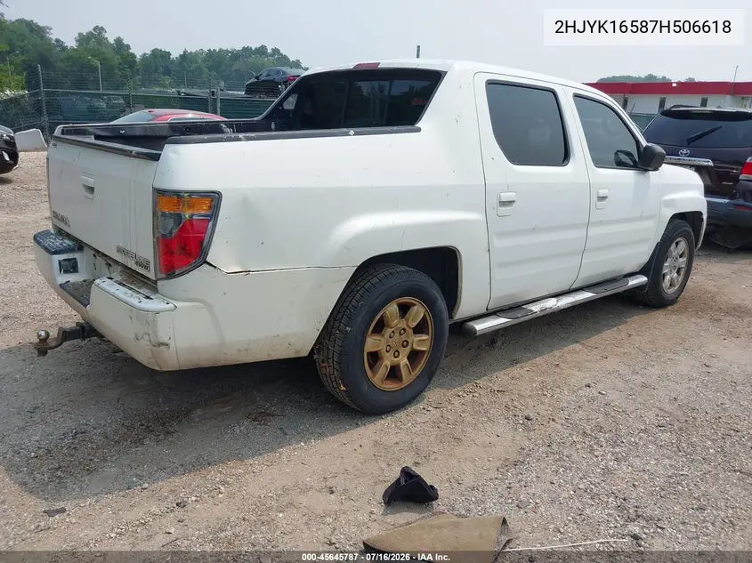 2007 Honda Ridgeline Rtl VIN: 2HJYK16587H506618 Lot: 45645787