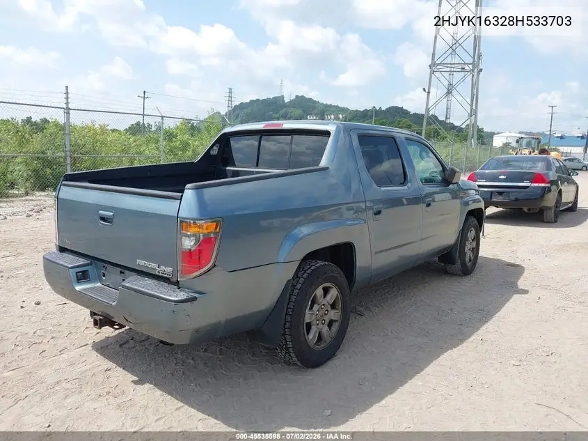 2008 Honda Ridgeline Rtx VIN: 2HJYK16328H533703 Lot: 45535598