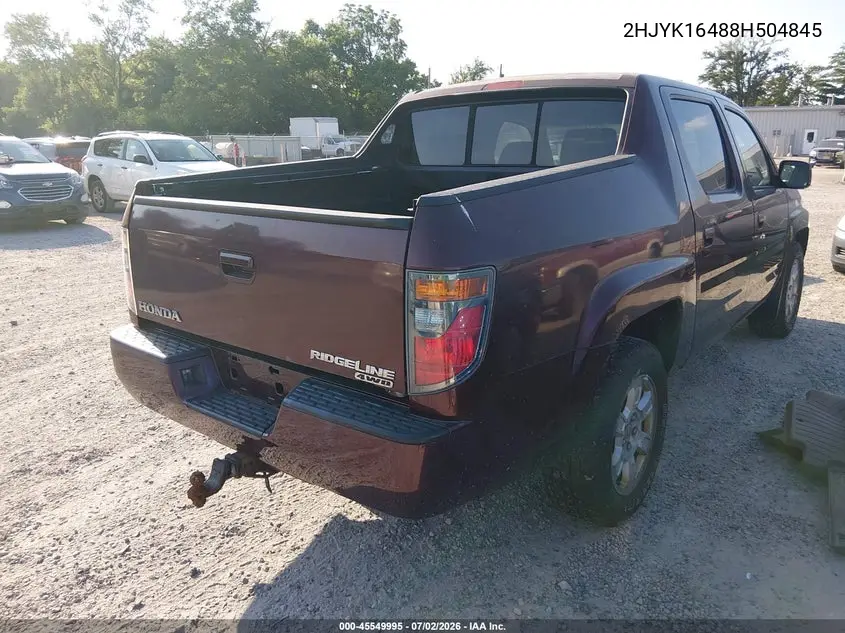 2008 Honda Ridgeline Rts VIN: 2HJYK16488H504845 Lot: 45549995