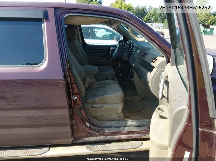 2008 Honda Ridgeline Rts VIN: 2HJYK16438H526252 Lot: 45567901
