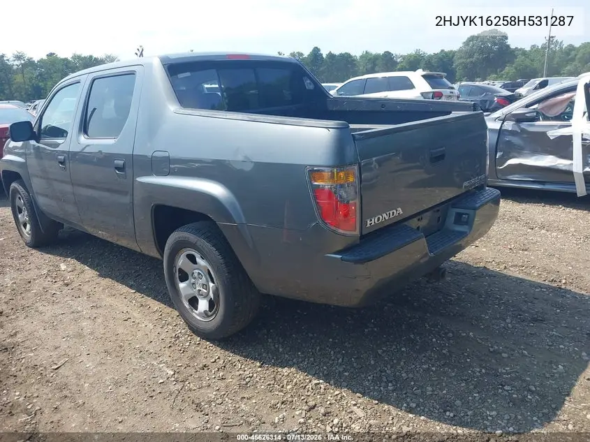 2008 Honda Ridgeline Rt VIN: 2HJYK16258H531287 Lot: 45626314