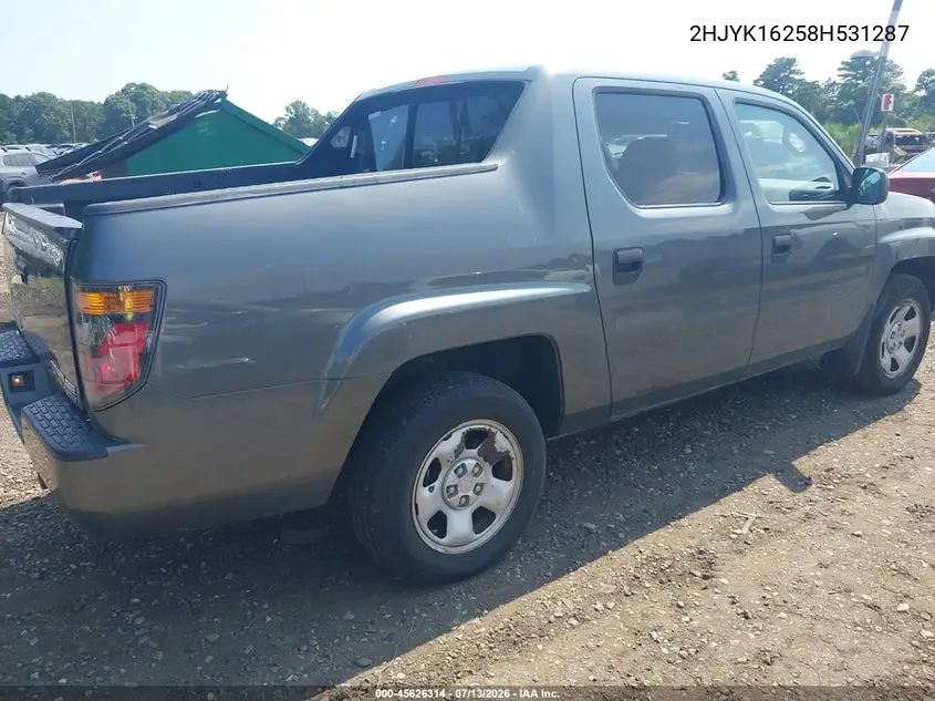 2008 Honda Ridgeline Rt VIN: 2HJYK16258H531287 Lot: 45626314