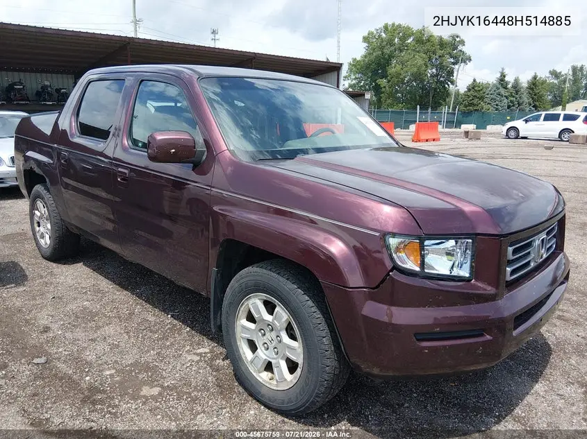2008 Honda Ridgeline Rts VIN: 2HJYK16448H514885 Lot: 45675759