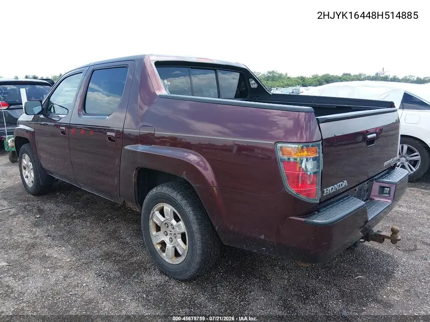 2008 Honda Ridgeline Rts VIN: 2HJYK16448H514885 Lot: 45675759