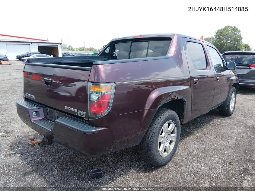 2008 Honda Ridgeline Rts VIN: 2HJYK16448H514885 Lot: 45675759