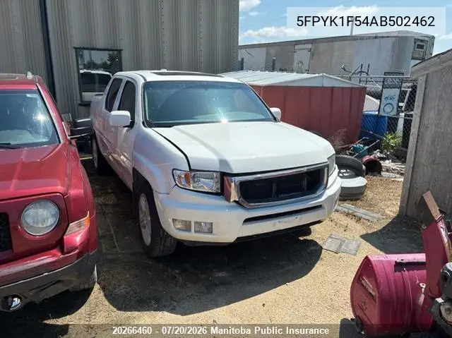 2010 Honda Ridgeline Rtl VIN: 5FPYK1F54AB502462 Lot: 20266460