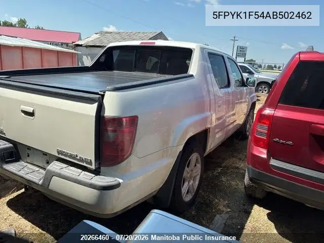 2010 Honda Ridgeline Rtl VIN: 5FPYK1F54AB502462 Lot: 20266460