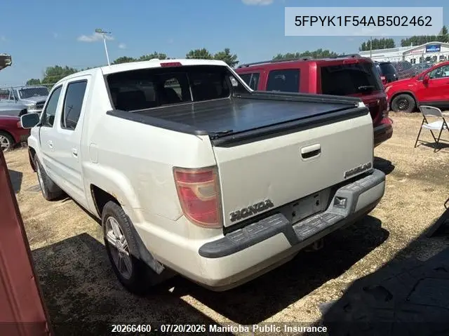 2010 Honda Ridgeline Rtl VIN: 5FPYK1F54AB502462 Lot: 20266460