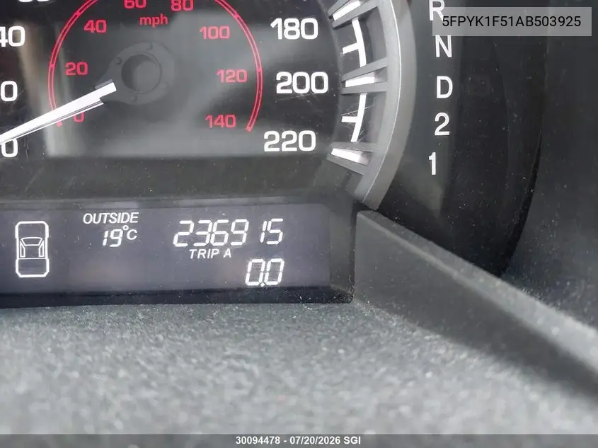 2010 Honda Ridgeline Rtl VIN: 5FPYK1F51AB503925 Lot: 30094478