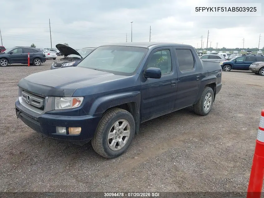 2010 Honda Ridgeline Rtl VIN: 5FPYK1F51AB503925 Lot: 30094478