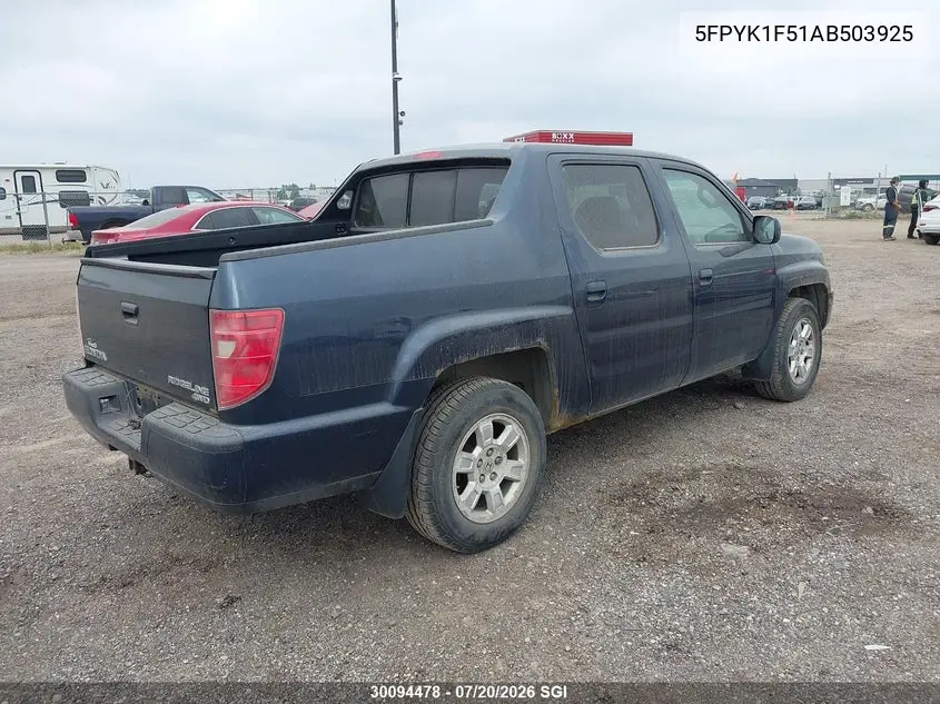 2010 Honda Ridgeline Rtl VIN: 5FPYK1F51AB503925 Lot: 30094478