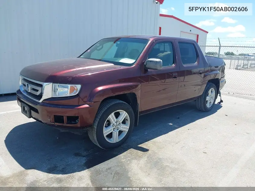 2010 Honda Ridgeline Rtl VIN: 5FPYK1F50AB002606 Lot: 45329423