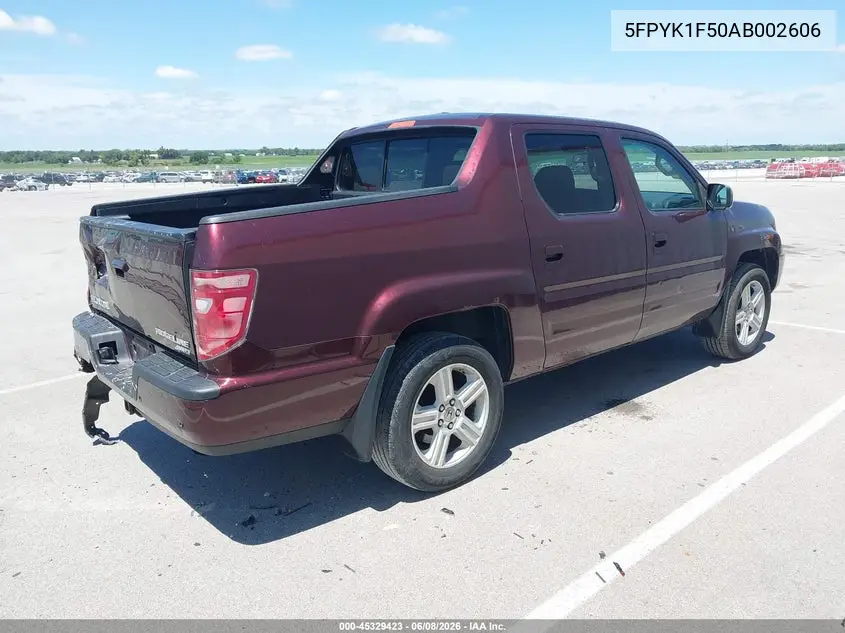 2010 Honda Ridgeline Rtl VIN: 5FPYK1F50AB002606 Lot: 45329423