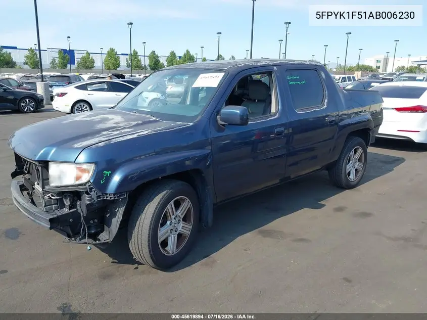 2010 Honda Ridgeline Rtl VIN: 5FPYK1F51AB006230 Lot: 45619894
