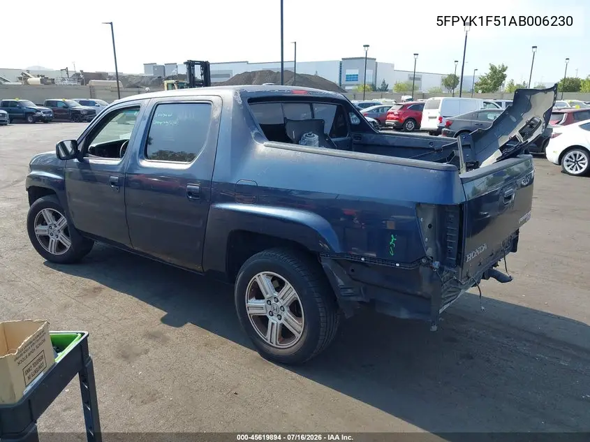2010 Honda Ridgeline Rtl VIN: 5FPYK1F51AB006230 Lot: 45619894