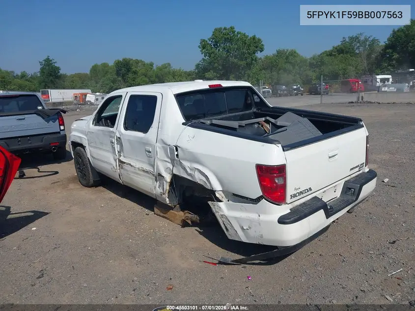 2011 Honda Ridgeline Rtl VIN: 5FPYK1F59BB007563 Lot: 45503101