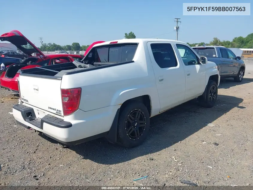 2011 Honda Ridgeline Rtl VIN: 5FPYK1F59BB007563 Lot: 45503101