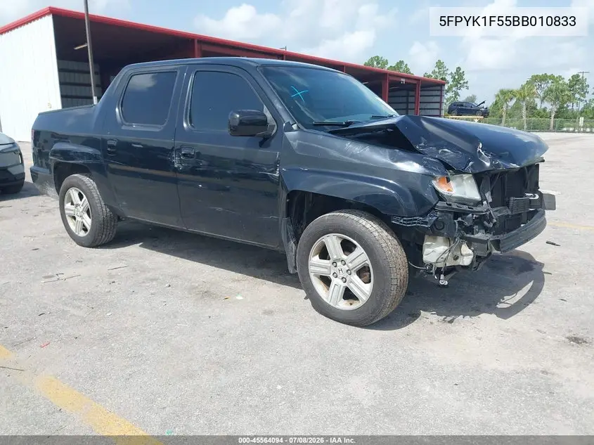 2011 Honda Ridgeline Rtl VIN: 5FPYK1F55BB010833 Lot: 45564094