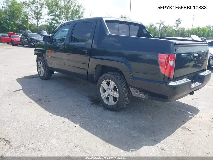 2011 Honda Ridgeline Rtl VIN: 5FPYK1F55BB010833 Lot: 45564094