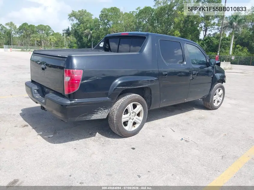 2011 Honda Ridgeline Rtl VIN: 5FPYK1F55BB010833 Lot: 45564094