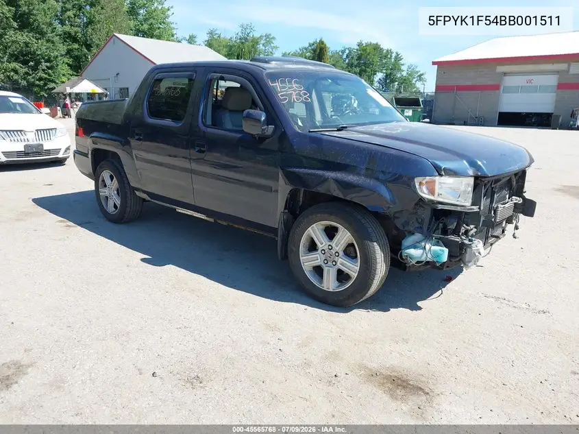 2011 Honda Ridgeline Rtl VIN: 5FPYK1F54BB001511 Lot: 45565768