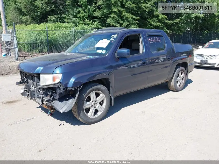 2011 Honda Ridgeline Rtl VIN: 5FPYK1F54BB001511 Lot: 45565768