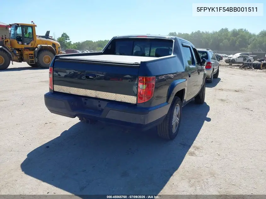 2011 Honda Ridgeline Rtl VIN: 5FPYK1F54BB001511 Lot: 45565768