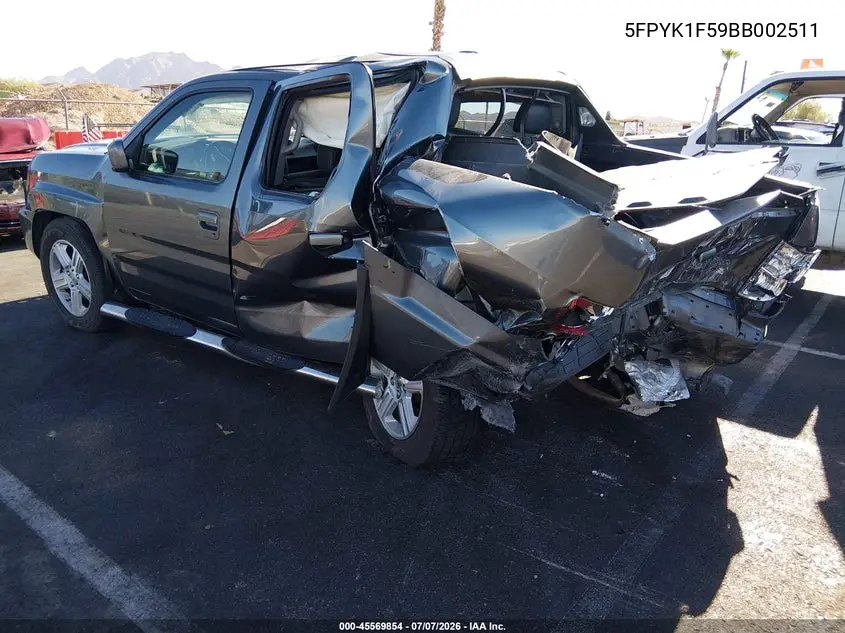 2011 Honda Ridgeline Rtl VIN: 5FPYK1F59BB002511 Lot: 45569854