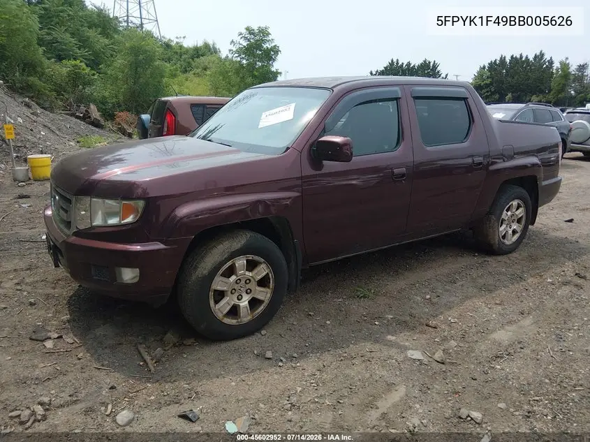 2011 Honda Ridgeline Rts VIN: 5FPYK1F49BB005626 Lot: 45602952