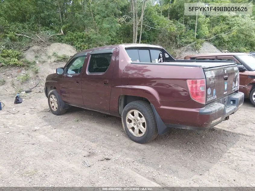 2011 Honda Ridgeline Rts VIN: 5FPYK1F49BB005626 Lot: 45602952