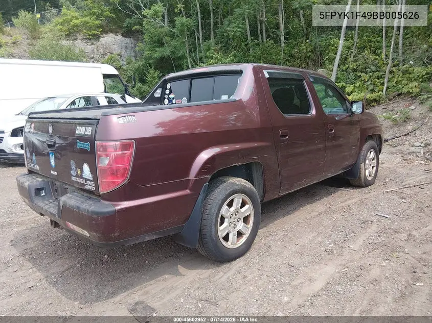 2011 Honda Ridgeline Rts VIN: 5FPYK1F49BB005626 Lot: 45602952