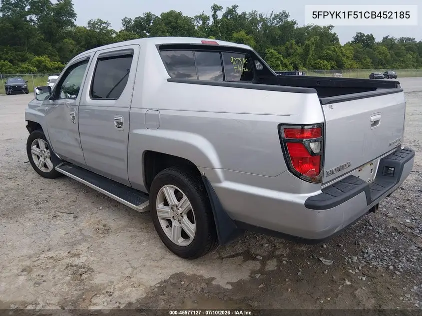 2012 Honda Ridgeline Rtl VIN: 5FPYK1F51CB452185 Lot: 45577127