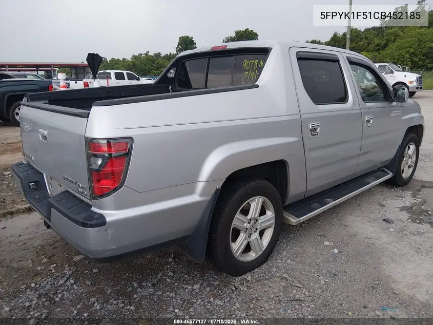 2012 Honda Ridgeline Rtl VIN: 5FPYK1F51CB452185 Lot: 45577127