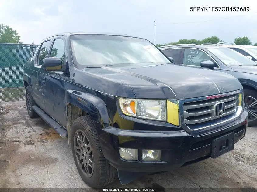 2012 Honda Ridgeline Rtl VIN: 5FPYK1F57CB452689 Lot: 45589177