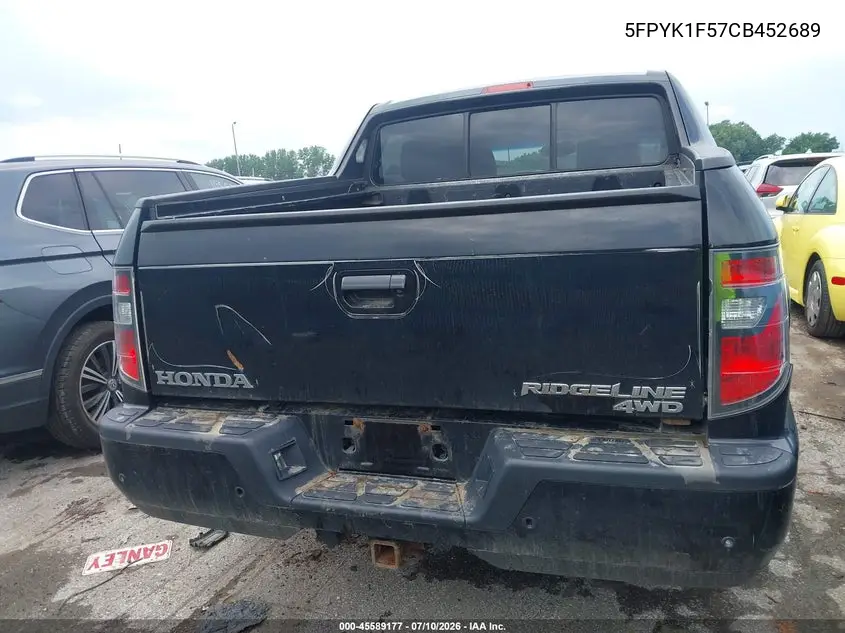 2012 Honda Ridgeline Rtl VIN: 5FPYK1F57CB452689 Lot: 45589177