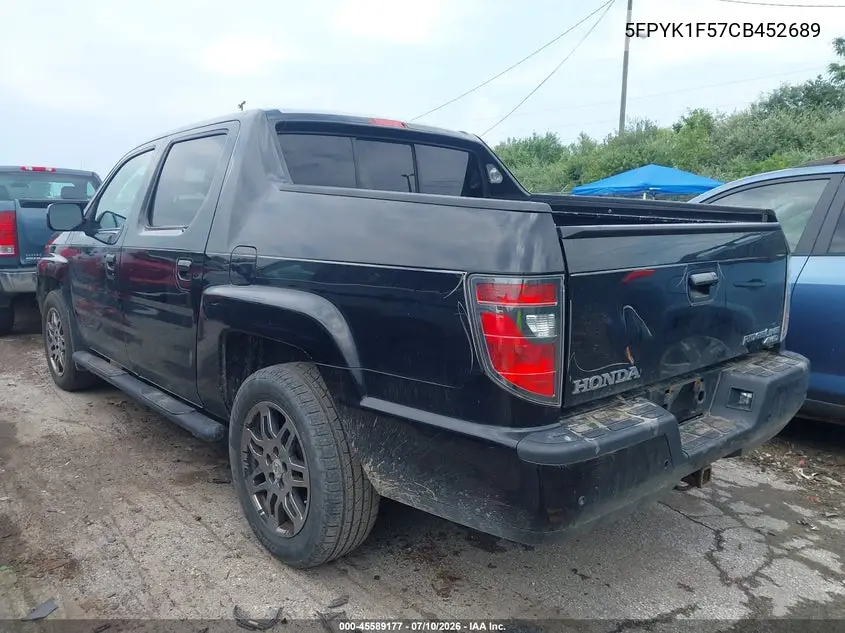 2012 Honda Ridgeline Rtl VIN: 5FPYK1F57CB452689 Lot: 45589177