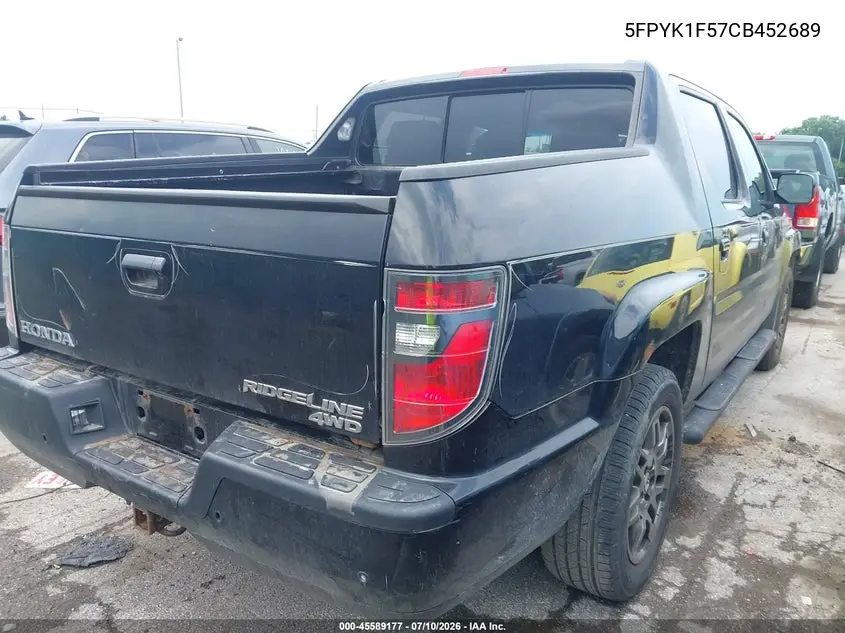 2012 Honda Ridgeline Rtl VIN: 5FPYK1F57CB452689 Lot: 45589177